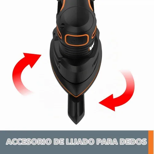 Vista 5 de Worx Lijadora de detalles inalámbrica WX822L Power Share de 20 V 12000 OPM; corner finger attachment; dust collection bag; light 1.8lb; accessory