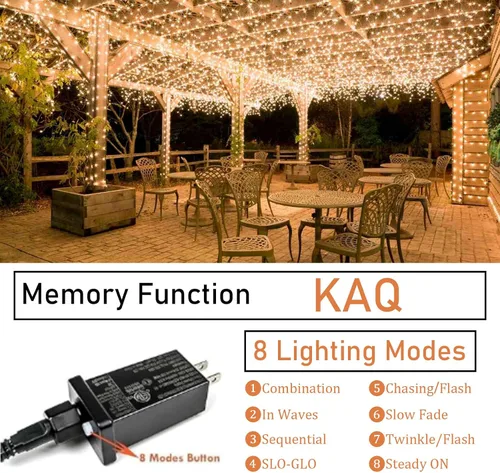 Vista 5 de Guirnalda de luces de Navidad de 66 pies y 200 luces LED para exteriores e interiores, luces decorativas extensibles e impermeables con cable
