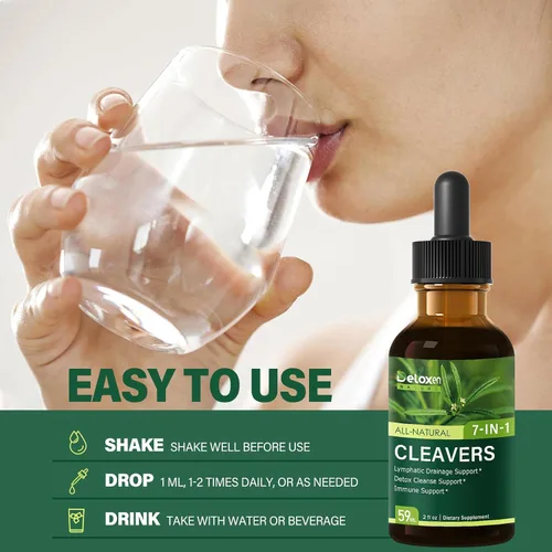 Vista 5 de Cleavers - Gotas de extracto de hierbas para apoyo de drenaje linfático, apoyo de limpieza desintoxicante con cola de caballo de diente de león.