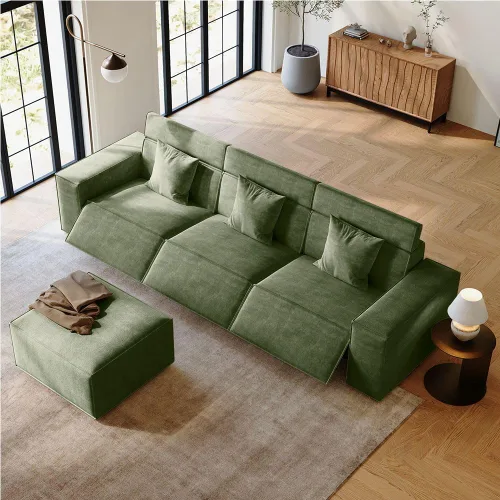 Vista 10 de Silla reclinable eléctrica de 53 pulgadas, moderno sofá reclinable para sala de estar o dormitorio, asientos de tela de alto rendimiento