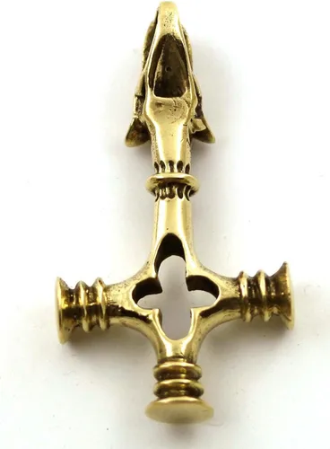 Vista 3 de Boca abajo de bronce Cruz celta lobo Norse Viking Mjölnir colgante para collar Tailandia joyas