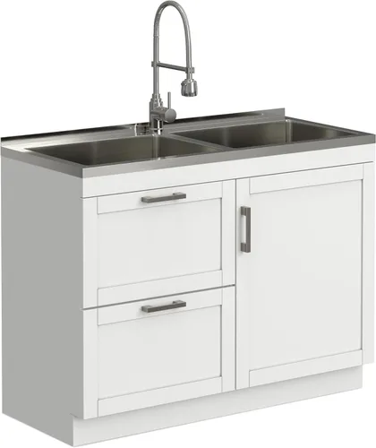 Vista 13 de SIMPLIHOME Hennessy - Lavabo y armario de lavandería de acero inoxidable de 24 pulgadas, color blanco Blanco (Glacier White)