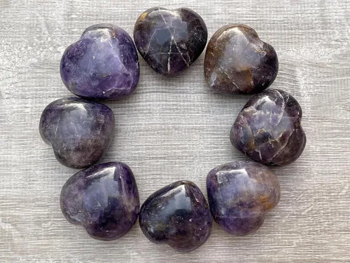 Vista 7 de Corazón hinchado de piedras preciosas al por mayor, corazones hinchados de piedras preciosas pulidas, piedra de palma de cristal, corazón de cristal