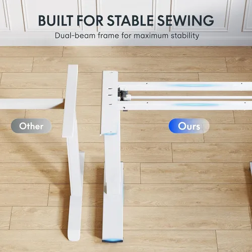 Vista 12 de FLEXISPOT Mesa de coser ajustable con cama para máquina de coser de montaje empotrado, escritorio de costura con doble espacio de trabajo ajustable