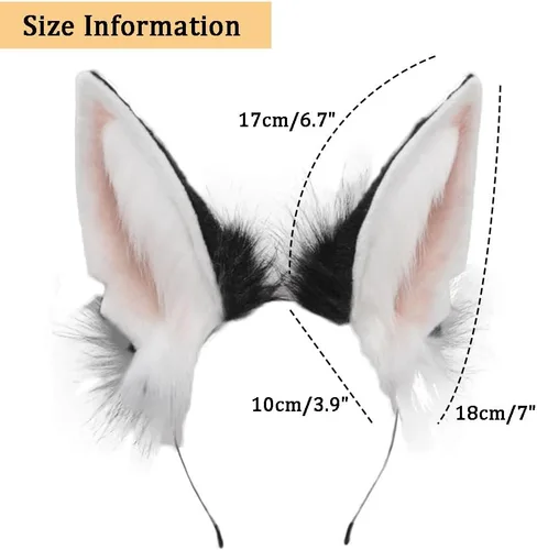 Vista 4 de Diadema de orejas de lobo peludas, diadema de animales para cosplay, orejas de zorro, aro de pelo para fiesta de Halloween para adultos y niños