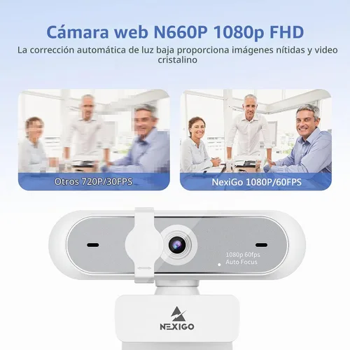 Vista 2 de NexiGo N660P - Cámara web 1080P de 60FPS con control de software, micrófono dual y cubierta, enfoque automático, cámara web USB HD para ordenador