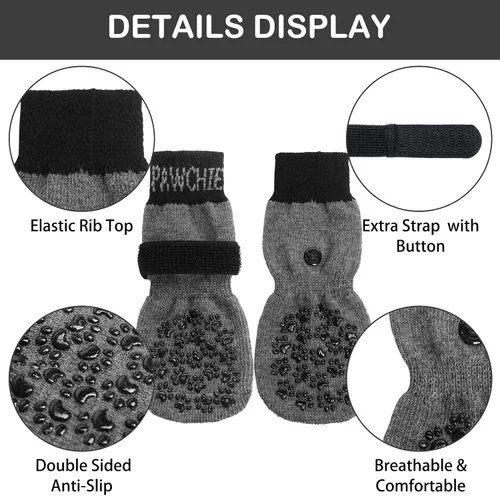 Vista 5 de PAWCHIE Calcetines antideslizantes para perros para suelo de madera dura con correa para interiores, protector de patas de punto, control de tracción