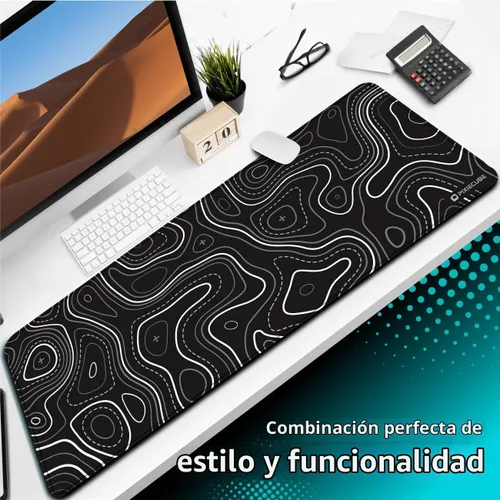 Vista 6 de Pixiecube Alfombrilla de ratón minimalista con mapa topográfico - Alfombrilla de ratón con borde cosido extendido XXL. Alfombrilla de escritorio