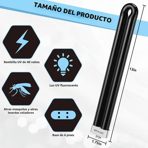 Vista 2 de 2 bombillas de repuesto para exterminador de insectos, bombilla negra de 40 W compatible con Black Flag Bug Zapper modelo BZ-40DX, BZ-40MAX