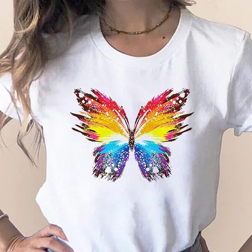 Vista 7 de Camisas Manga Corta Mujer Blusas Estampado Libélula y Mariposa a la Moda Camisetas Manga Corta Corazón Estampado