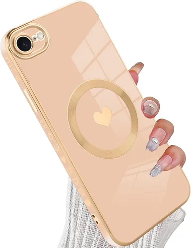 Vista 73 de tharlet Funda Magnética para iPhone 11 [Compatible con Magsafe] Lindo Corazón de Amor de Lujo Chapado Borde Dorado Parachoques con Lente de Cámara