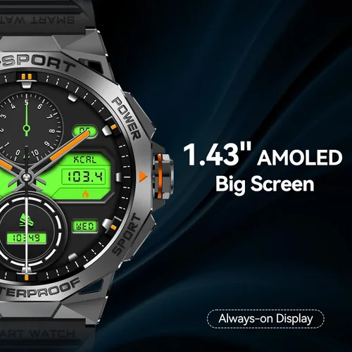 Vista 2 de Reloj inteligente, AMOLED de 1.43" para teléfonos Android con llamada Bluetooth, resistente al agua robusto, batería de ultra larga duración, más