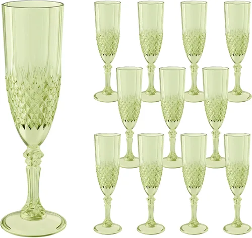 Vista 22 de Copas de champán de plástico, copas de champán a granel, copas de vino acrílicas reutilizables irrompibles para bodas, despedidas de soltero, Ámbar