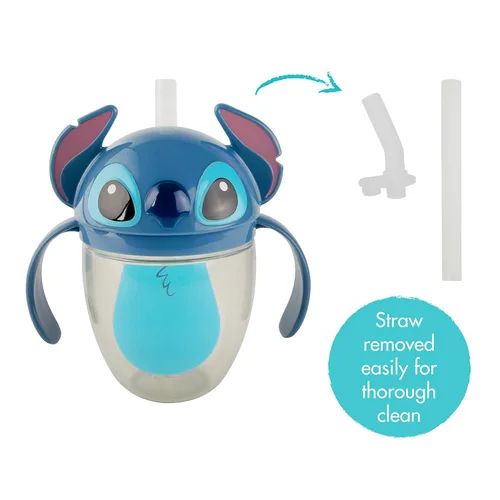 Vista 4 de The First Years Disney Stitch - Vaso con popote con peso, a prueba de derrames, con cubierta superior abatible, vasos de transición para niños