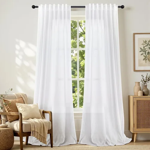Vista 12 de DANCURTON Cortinas de lino para ventana, cocina moderna, dormitorio, ventanas pequeñas, 2 paneles con bolsillo con pestaña trasera, gruesas