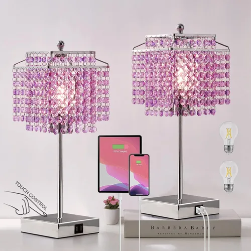 Vista 11 de Luvkczc Lámpara de Mesa de Cristal con Control Táctil Juego de 2, Lámpara de Mesa de Noche USB con Puertos USB C+A, Lámpara Regulable con Pantalla