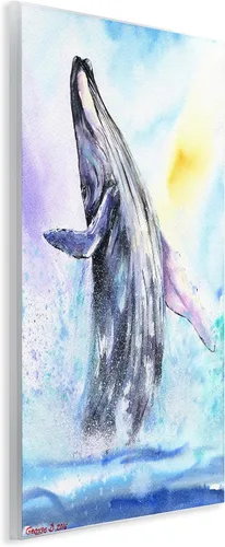 Vista 2 de Stupell Industries 'Humpback Whale Ocean Jump Blue Water' Placa de pared Arte