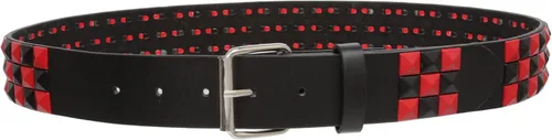 Vista 2 de Cinturón de piel con tachuelas Snap On, estilo punk, con estrella y pirámide, diseño de cuadros a cuadros Negro/Rojo