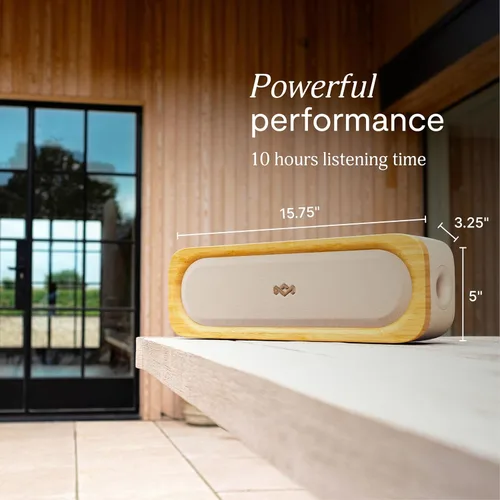 Vista 9 de House of Marley Get Together 3 bocina Bluetooth, 10 horas de reproducción, carga rápida USB-C, modos de sonido EQ, luz LED ambiental, rango Crema