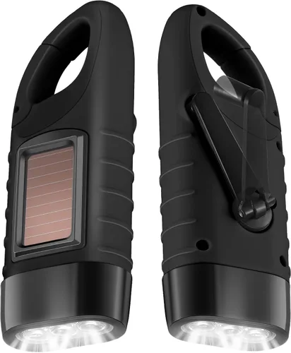 Vista 12 de Leelosp - Linterna solar de emergencia con manivela, 2 unidades, color verde militar Rechargeable Dynamo Flashlight, Wind up for Outdoor Hiking