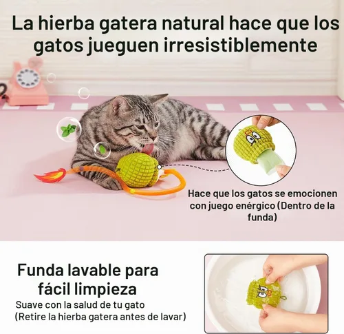Vista 4 de Potaroma Juguete interactivo para gatos con sensor de movimiento, sonido de canto y hierba gatera, divertido diseño de granada con cola de malla