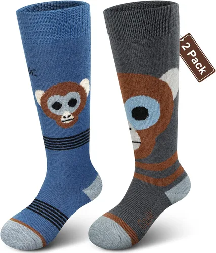 Vista 8 de Calcetines de esquí de lana merino para niños 2 pares, calcetines térmicos cálidos hasta la rodilla de invierno para snowboard y patinaje para niños