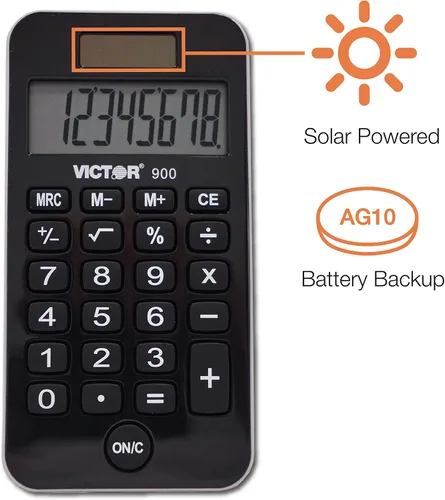 Vista 4 de Victor - Calculadora de bolsillo de alimentación dual de 8 dígitos, pantalla LCD fácil de leer con teclas de goma antideslizantes, calculadora