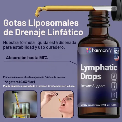 Vista 5 de Gotas de drenaje linfático de 2 fl oz (2.0 fl oz), mezcla natural con saúco, raíz de bardana, diente de león y equinácea Herbal Support
