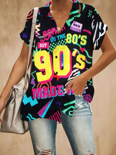 Vista 3 de MYHALF Traje de los años 80 para mujer, camisas de neón de los años 80, trajes de fiesta temática de los años 80 y 90, trajes retro de manga corta