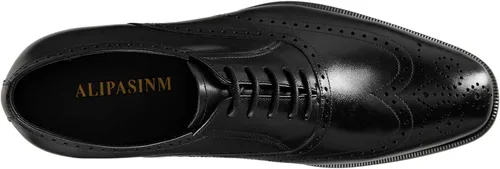 Vista 5 de FRASOICUS Zapatos de vestir para hombre, de cuero genuino, correa de monje, zapatos formales con punta de ala, mocasín sin cordones