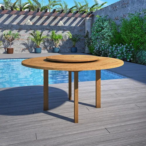 Vista 4 de Amazonia Arezzo - Juego de mesa de comedor redonda de 7 piezas para exteriores, acabado de teca, ideal para patio e interiores