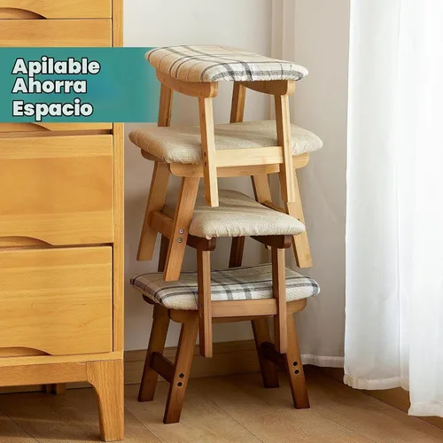 Vista 5 de viewcare Reposapiés otomano pequeño, taburete negro - Taburete de pie de madera para sala de estar, dormitorio y cocina