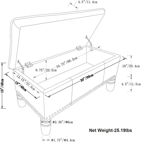 Vista 11 de SIMPLIHOME Emily - Otomana rectangular de almacenamiento rectangular de transición de 39 pulgadas de ancho en piel sintética vegana coñac