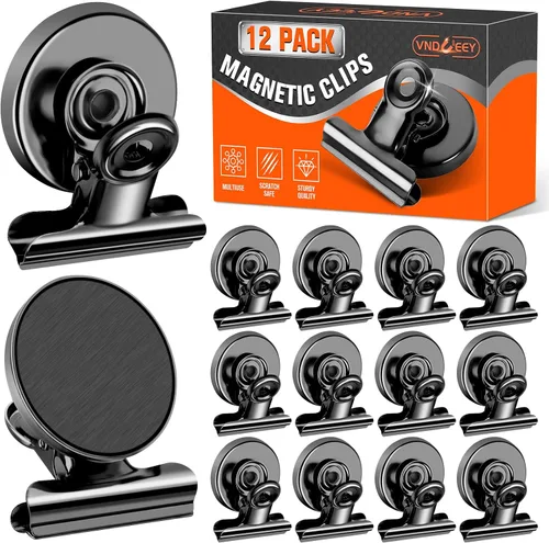 Vista 7 de VNDUEEY Paquete de 6 imanes para refrigerador, imanes para refrigerador, clips magnéticos negros, imanes para pizarra blanca, clips magnéticos