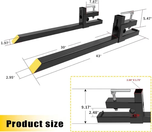 Vista 2 de Horquillas para Palés de 43", Horquillas de Cubo de Enganche Rápido para Tractor de Servicio Pesado 2000lbs, Horquillas de Palés con Abrazadera