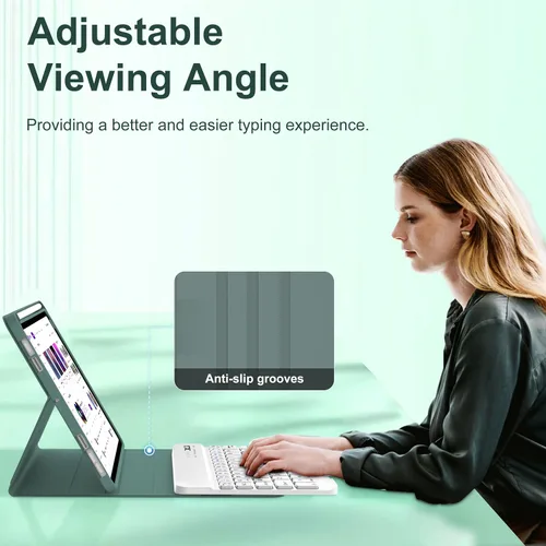 Vista 3 de Funda de teclado para iPad Mini 7ª (A17 Pro, 2024) y 6ª (2021) de 8.3 pulgadas, recargable, teclado Bluetooth desmontable, funda protectora delgada