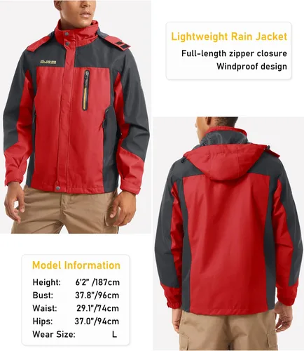 Vista 2 de MAGCOMSEN Men's Hooded Windproof Water Resistant Rain Jacket Windbreaker 5 Pockets for Hiking,Fishing,Runing