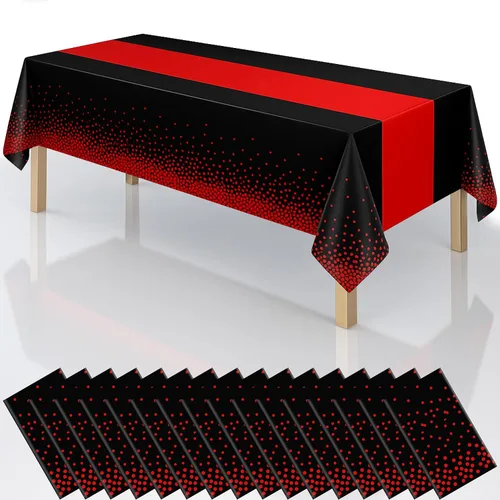 Vista 9 de Manteles de plástico desechables 2 en 1 de 54 x 108 pulgadas, mantel rectangular de cocina con lunares negros y azules, para boda, cumpleaños, baby