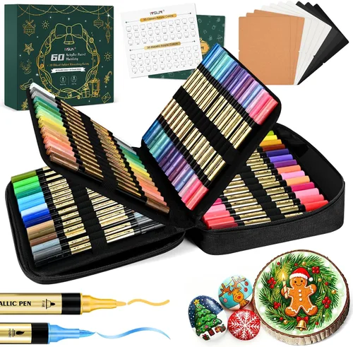 Vista 13 de IVSUN Bolígrafos de Pintura Acrílica, 100 Colores Marcadores de Pintura de Doble Punta con Punta Fina y Punta de Pincel para Piedra, Madera, Lienzo