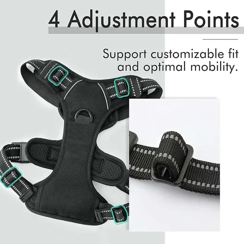 Vista 5 de Arnés para perro, arnés sin tirones para mascotas con 2 clips para correa, chaleco acolchado suave ajustable para perro, chaleco Oxford reflectante