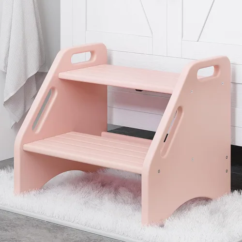 Vista 15 de AMBIRD Taburete de madera – Capacidad de dos pasos de 300 libras con almohadillas antideslizantes de seguridad y asas, bambú para baño, cocina Negro