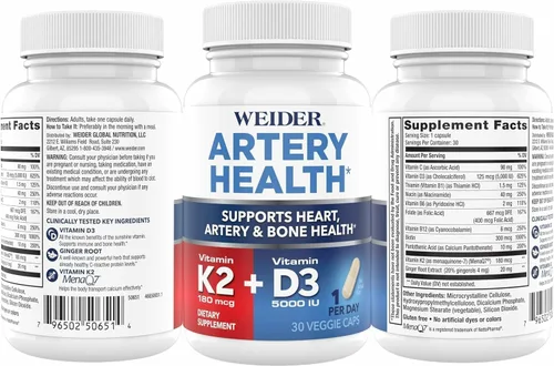 Vista 7 de Weider Artery Health - Flexibilidad arterial y salud cardíaca - con vitamina K2, D3 y jengibre - Apoyo óseo e inmunológico* - Sin gluten y vegano