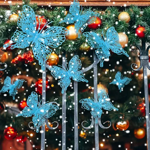 Vista 4 de Charniol 36 piezas de 3 tamaños para árbol de Navidad, decoraciones de mariposa hueca con purpurina, adornos colgantes con clips para manualidades