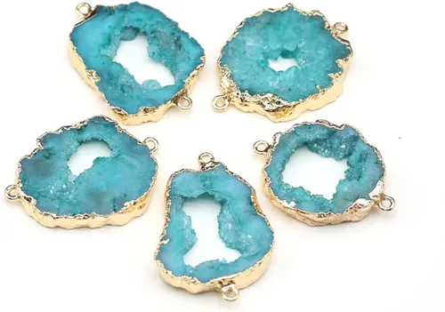 Vista 8 de LE SKY Conectores de piedra natural coloridos irregulares druzy geoda ágata borde dorado encanto de enlace de piedra para hacer joyas collar