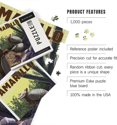 Vista 3 de Amarillo, Texas, Armadillo (1000 piezas, rompecabezas desafiante para adultos, fabricado en Estados Unidos)