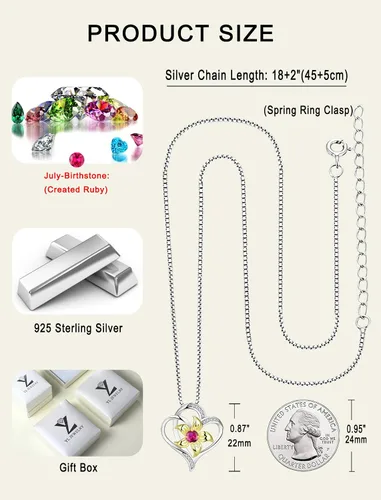 Vista 6 de YL Collar de corazón para mujer, plata esterlina, flor de lirio, colgante de amor, piedras preciosas