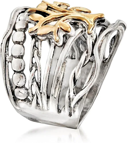 Vista 3 de Ross-Simons Sterling Silver and 14kt Yellow Gold Multi-Row Tree Of Life Ring