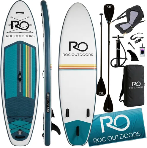 Vista 15 de Roc Tabla de remo inflable con accesorios y mochila de alta calidad, cubierta antideslizante, bolsa impermeable, correa, remo y bomba de mano.