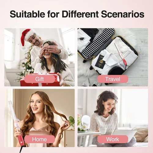 Vista 9 de Rizador giratorio de barril extralargo con abrazadera corta, rizador automático de 1 pulgada que crea rizos sueltos, para cabello medio y largo