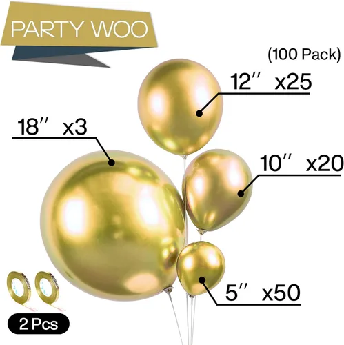 Vista 7 de PartyWoo 100 globos dorados metálicos y 6 globos de estrella dorados